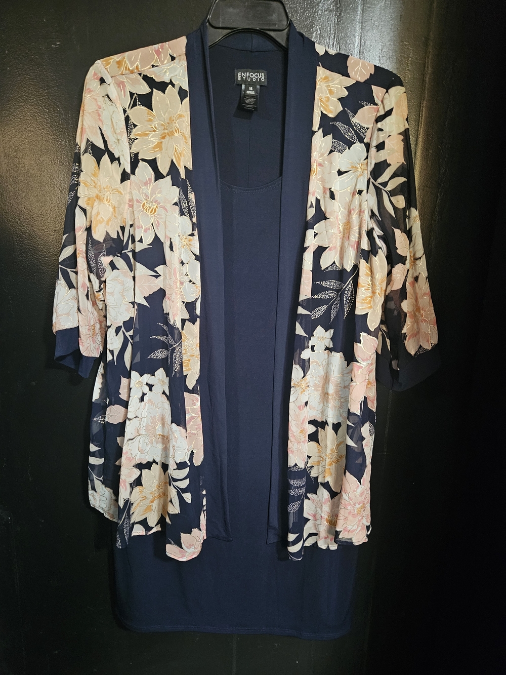 Enfocus Studio Navy Floral Overlay Dress